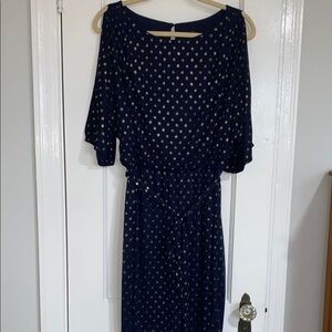 [Jessica Simpson] Elegant Navy and Gold Polka Dot Dress